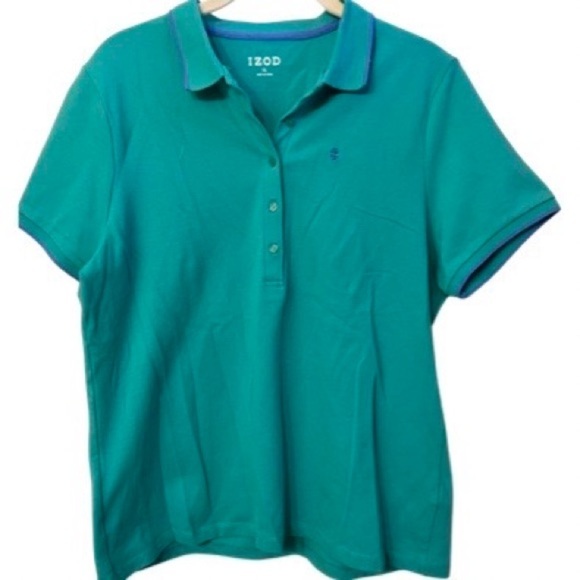 IZOD Woman’s Sea Green with Blue Trim Short Sleeve Golf Polo Shirt Size XL - Picture 1 of 3